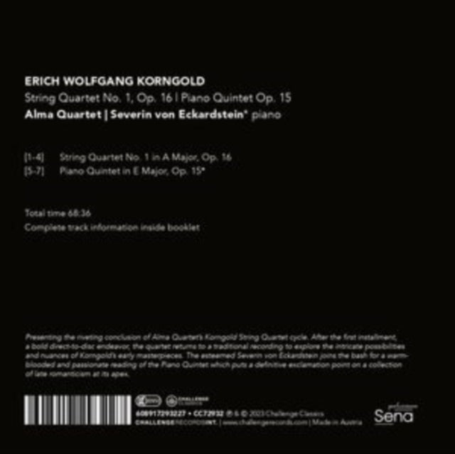Alma Quartet / Severin Von Eckardstein: Korngold: String Quartet No. 1 / Op. 16 / Piano Quintet Op. 15 - CD