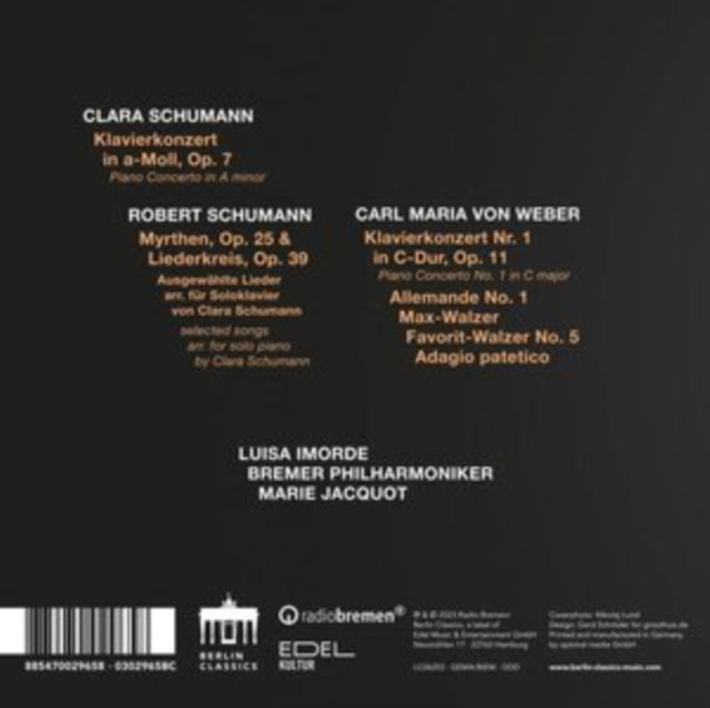 Luisa Imorde / Bremer Philharmoniker / Marie Jacquot: C. Schumann / C.M. Weber Piano Concertos - CD