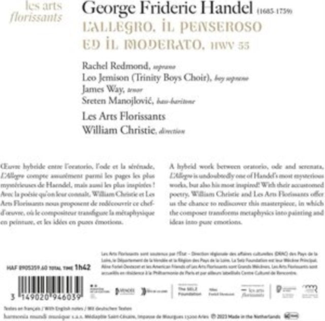 Les Arts Florissants / William Christie / Rachel Ramond / Leo Jemison: Handel: LAllegro / Il Penseroso Ed Il Moderato - CD