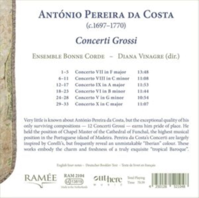 Ensemble Bonne Corde / Diana Vinagre: Antonio Pereira Da Costa: Concerti Grossi - CD