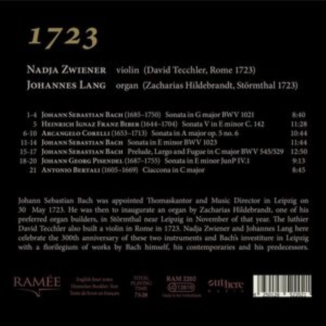 Nadja Zwiener / Johannes Lang: 1723: Bach / Bertali / Biber / Corelli & Pisendel - CD