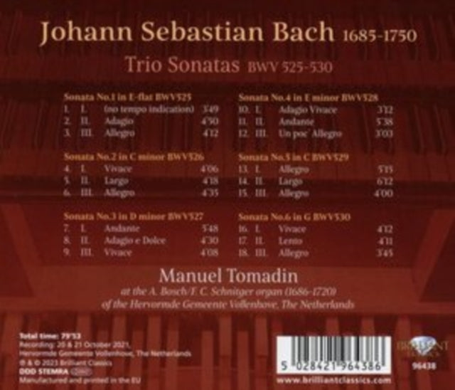 Manuel Tomadin: J.S. Bach: Trio Sonatas Bwv 525-530 - CD