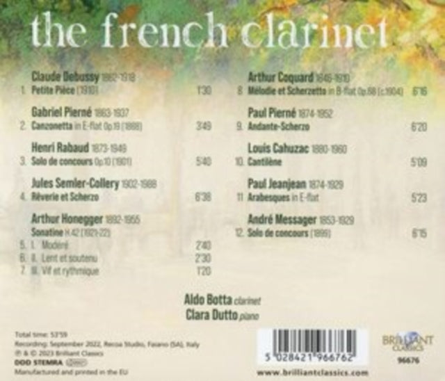 Aldo Botta / Clara Dutto: The French Clarinet / 19Th & 20th Century Music For Clarinet & Piano - CD