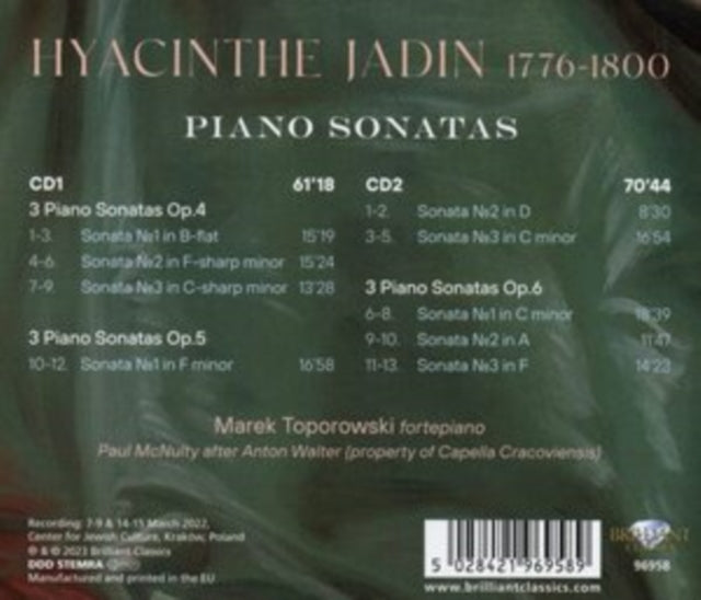 Marek Toporowski: Jadin: Piano Sonatas Op.4-6 - CD