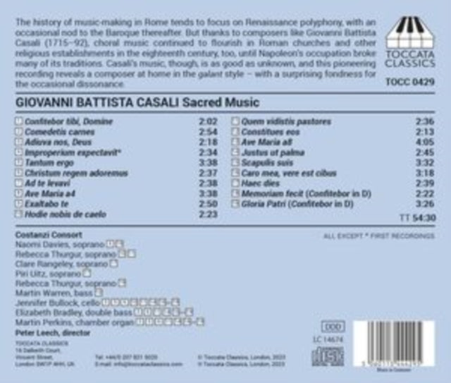 Costanzi Consort: Giovanni Battista Casali: Sacred Music From Eighteenth-Century Rome - CD
