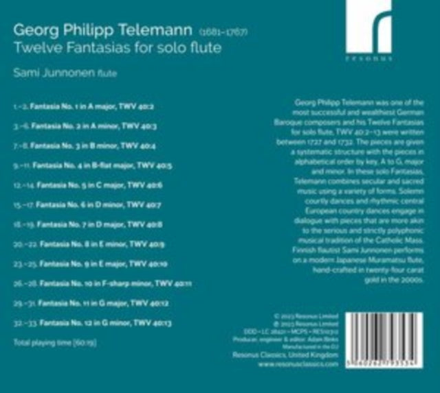 Sami Junnonen / Flute: Georg Philipp Telemann: Twelve Fantasias For Solo Flute - CD