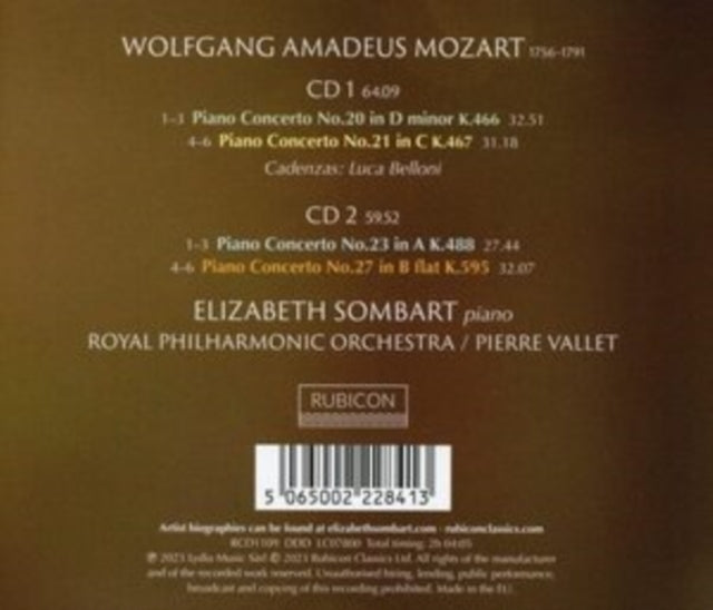Royal Philharmonic Orchestra / Pierre Vallet / Elizabeth Sombart: Mozart Piano Concertos: Nos. 20 / 21 / 23 / 27 - CD